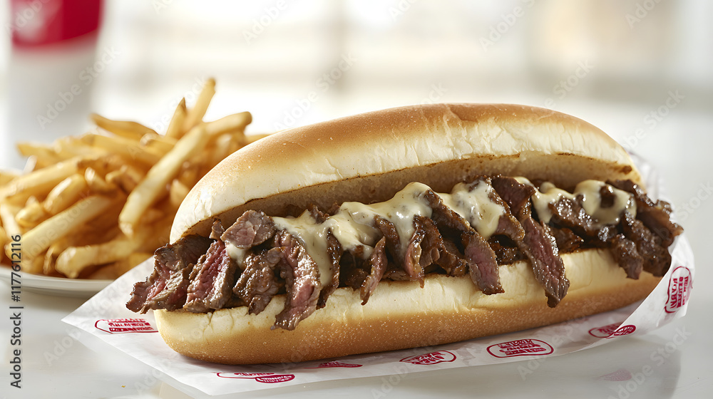 Classic Philadelphia Cheesesteak Sandwich with Side of Fries Classic Philadelphia Cheesesteak Sandwich with Side of Fries