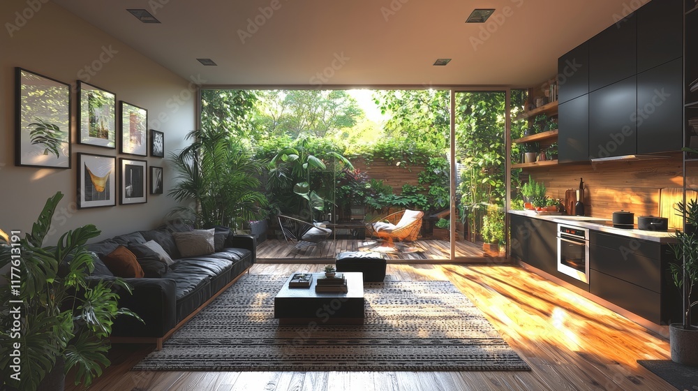 Fototapeta premium A kitchen with polished surfaces and a clutter-free area, making it ideal for preparing meals