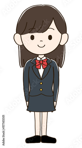 ブレザーを着た女子高校生の全身