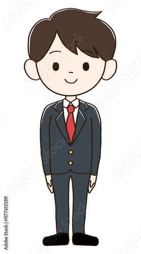 ブレザーを着た男子高校生の全身