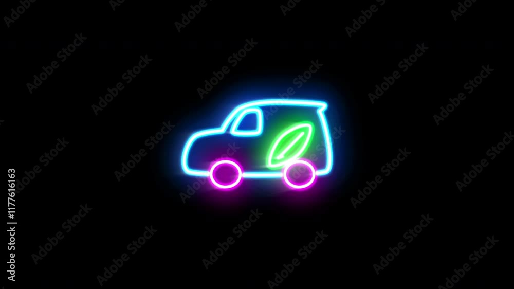 The blinking neon light of an ecology concept icon on a black background. The blinking neon light of an ecology concept icon on a black background.