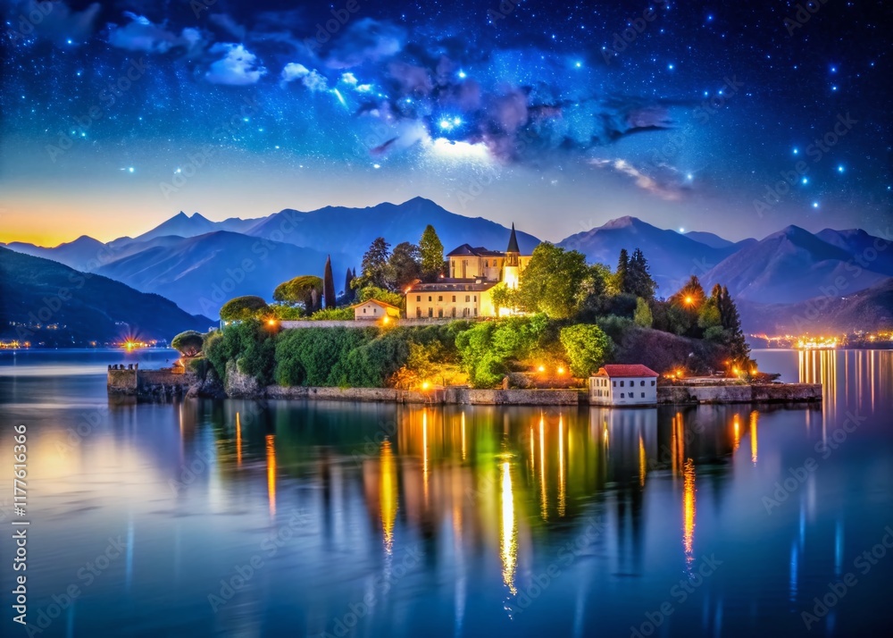 Night View of Isola Bella, Lake Maggiore, Italy - Stunning Illuminated Island Landscape Night View of Isola Bella, Lake Maggiore, Italy - Stunning Illuminated Island Landscape