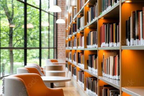 A historic university library with tall bookshelves, spiral staircases, and reading lamps photo