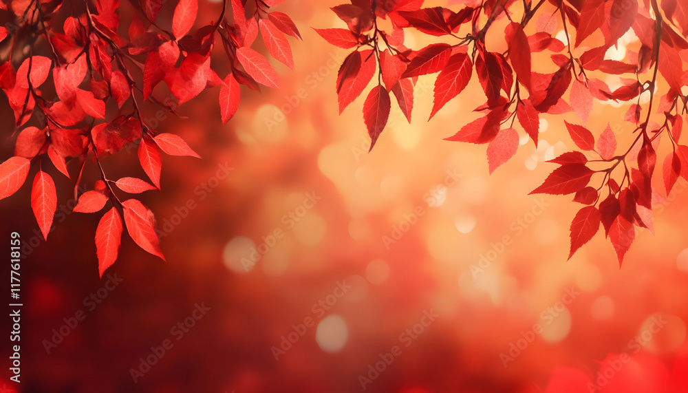 Vibrant Red Autumn Leaves Frame a Soft Background Vibrant Red Autumn Leaves Frame a Soft Background