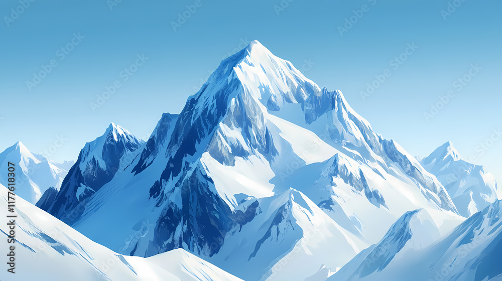 Obraz premium Majestic snowcapped mountain peak under a clear blue sky. Snowcap. Illustration