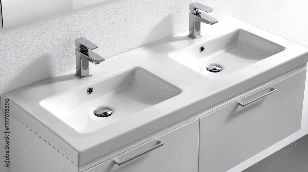Modern Double Sink Vanity with Sleek Faucets Modern Double Sink Vanity with Sleek Faucets