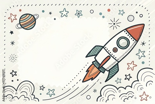 cute rocket retro vintage illustration background  photo