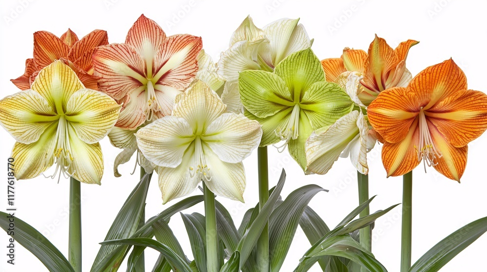 Obraz premium view of a multi-colored amaryllis, showcasing the blend of hues and elegant form. | Amaryllis 