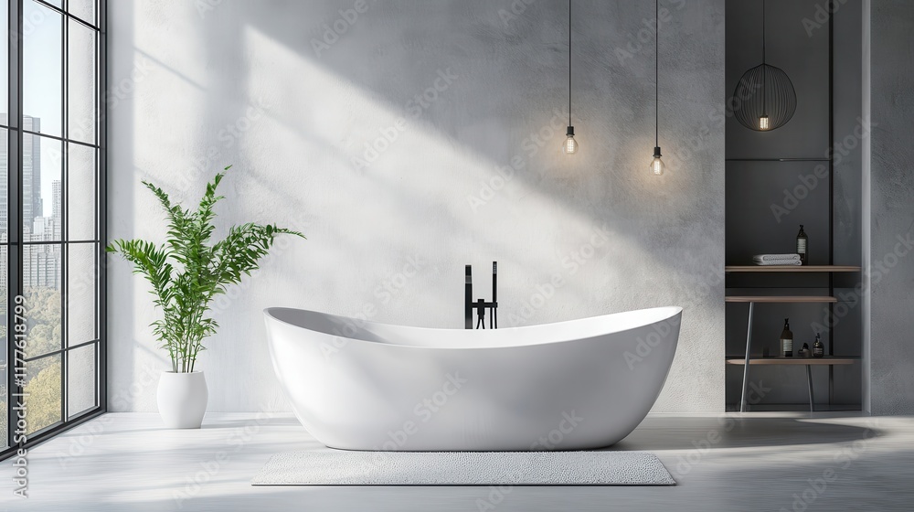 Modern Bathroom with Freestanding Bathtub and Natural Light Modern Bathroom with Freestanding Bathtub and Natural Light