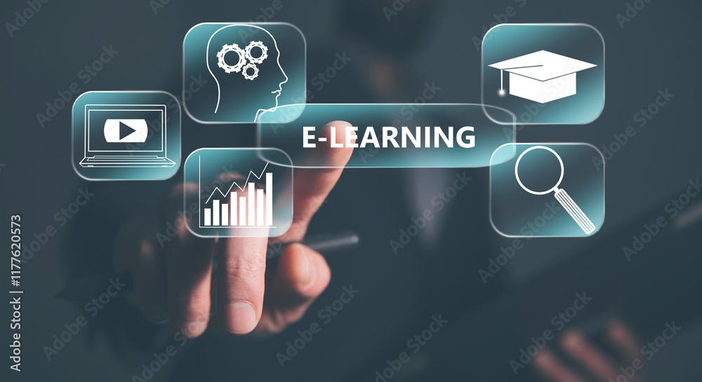 Fototapeta premium businessman touching an e - learning concept