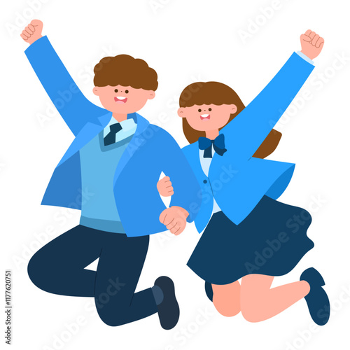 happy students jumping in school uniform vector illustration