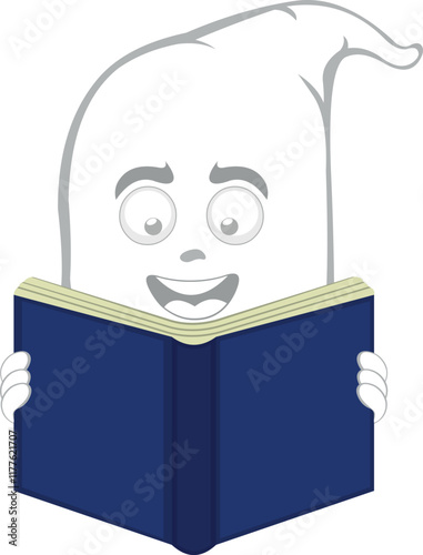 vector illustration character ghost cartoon, holding, reading and studying book