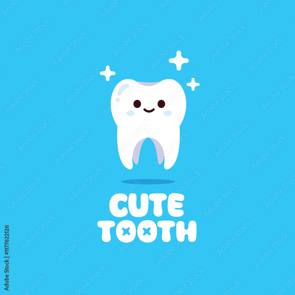 Fototapeta premium Cute tooth logo illustration. Dental icon design for hospital and web