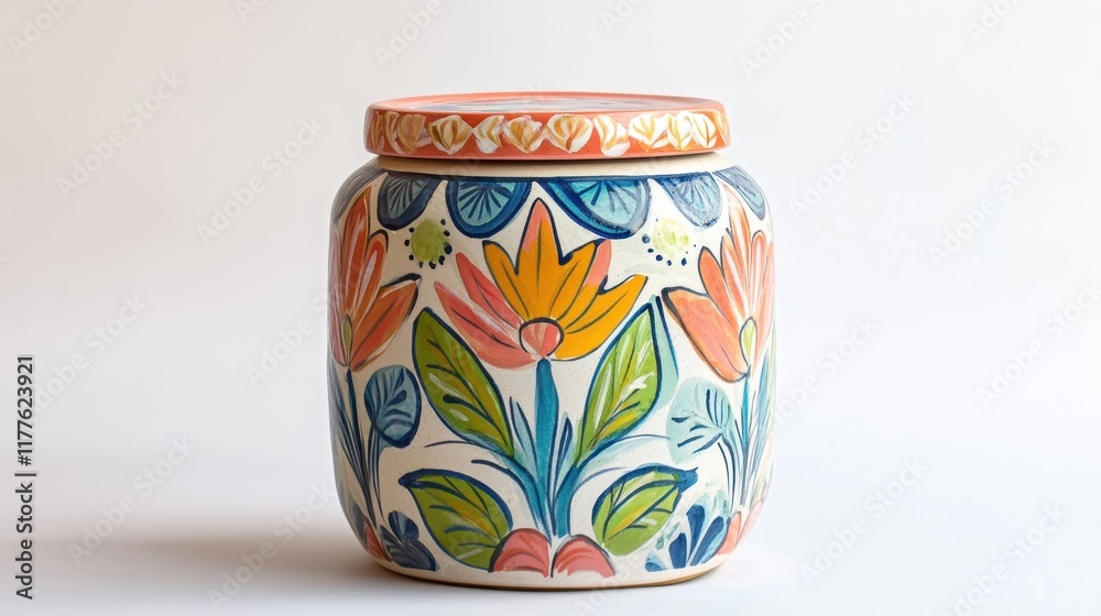 Decorative ceramic jar with vibrant floral design Decorative ceramic jar with vibrant floral design