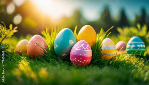 easter history colored easter eggs mendacity within the grass subject flora easter plant life background clean inexperienced spring easter heritage with painted eggs on a inexperienced grass