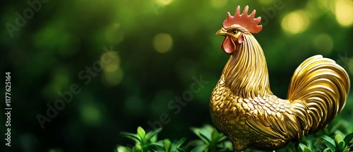Wallpaper Mural Golden rooster statue in a lush green setting. Torontodigital.ca