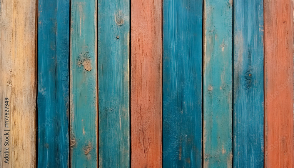 Fototapeta premium Multicolored weathered wooden planks background texture