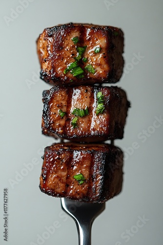 Delicious Grilled Pork Cubes on a Fork photo