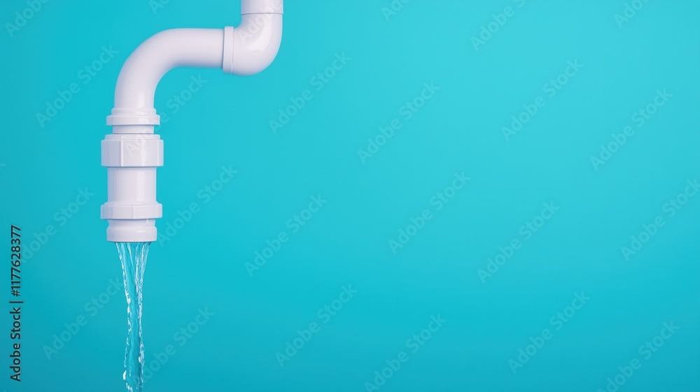 Leaking Pipe With Water Against Blue Background Symbolizing Urgent Plumbing Repair and Home Maintenance Concept With Minimal Design and Clear Space for Text Leaking Pipe With Water Against Blue Background Symbolizing Urgent Plumbing Repair and Home Maintenance Concept With Minimal Design and Clear Space for Text