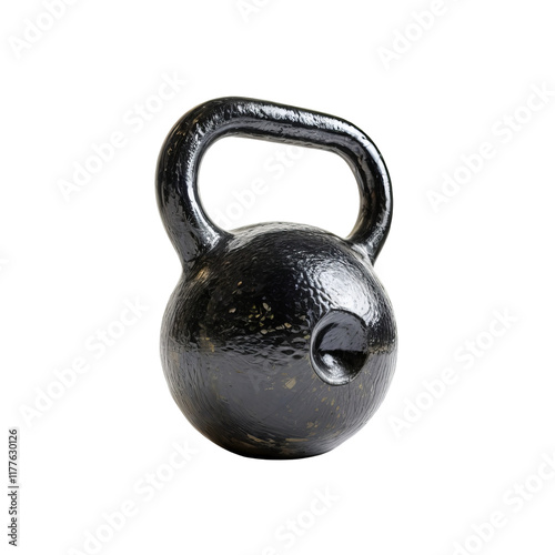 Black Kettlebell: A classic black kettlebell,  ready to be used for a challenging workout.  A versatile fitness tool for strength training, cardio, and functional fitness.  A symbol of dedication.