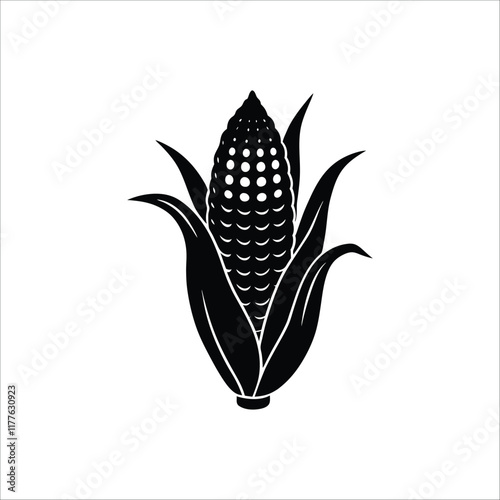 Simple Black and White Silhouette of an Ear of Corn
