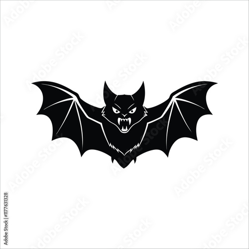 A fierce black bat silhouette against a white background. photo