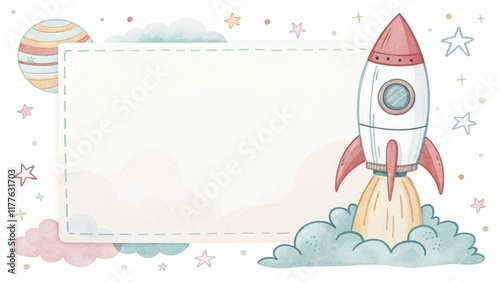 cute rocket start up watercolor art illustration background