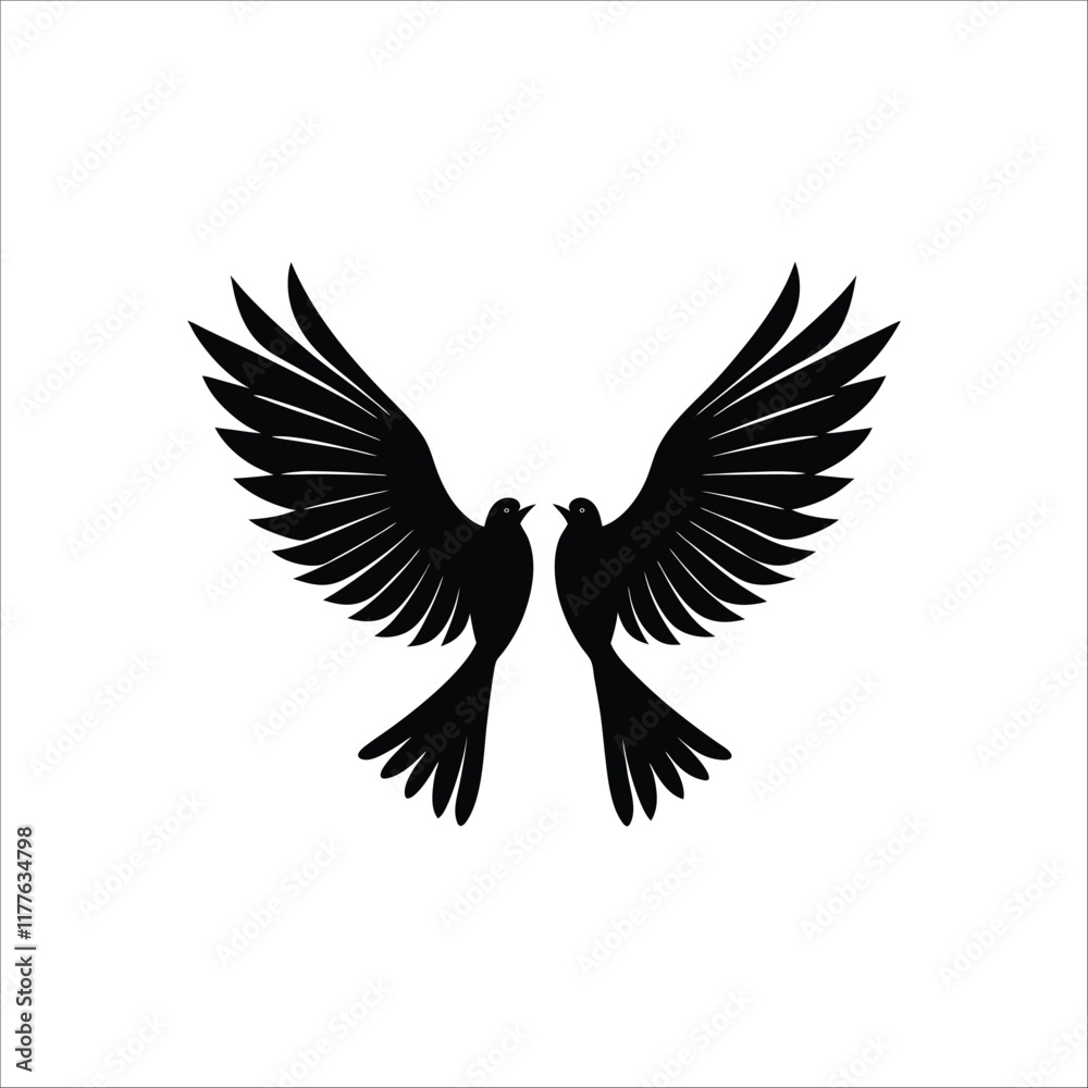 Silhouette of Two Birds in Flight, Symbol of Freedom Silhouette of Two Birds in Flight, Symbol of Freedom
