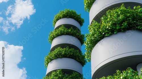 A modern cityscape with vertical airpurification gardens, representing urban design tailored for cleaner air photo