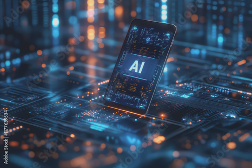 Mockup 3d of mobile technology with text 