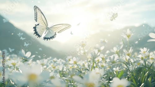 Wallpaper Mural Graceful Butterfly Over Flower Field Torontodigital.ca