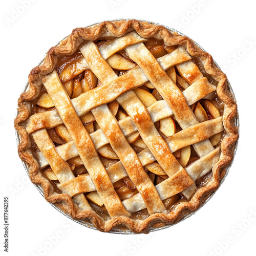 apple pie with a lattice crust isolated die cut top view 