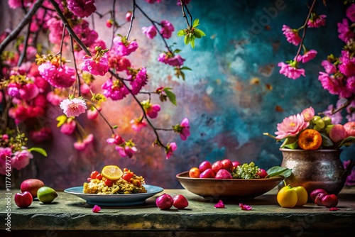 Wallpaper Mural Pink Blossom Wall Background, Spring Food Photography, Floral Table Setting, Delicious Meal, Pastel Dessert Torontodigital.ca