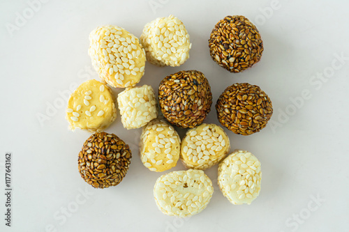 Sesame Balls with Jaggery and Ghee High Energetic Pre Workout and Maghe Sankranti Festival Concept photo