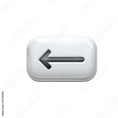 Glossy Left Arrow Button: A sleek, modern button with a left-facing arrow, perfect for web design and user interface elements.