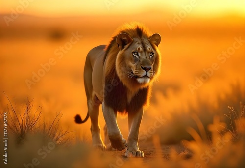 Wallpaper Mural Majestic African Lion at Sunset: A Golden Hour Portrait Torontodigital.ca