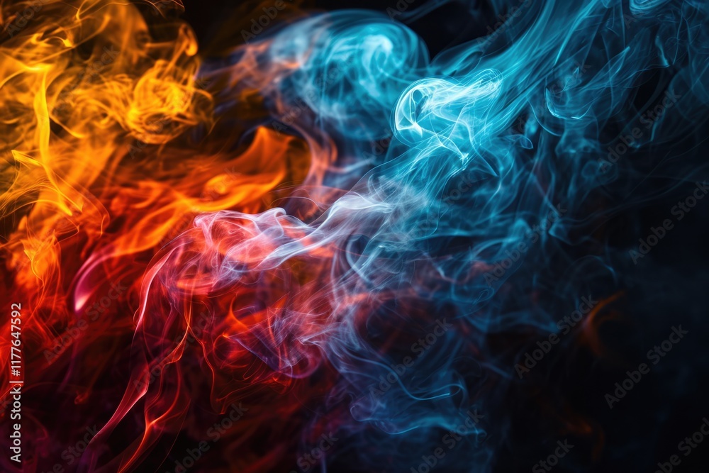 Enigmatic Hookah: A Captivating Display of Abstract Colored Smoke on a Mysterious Black Background