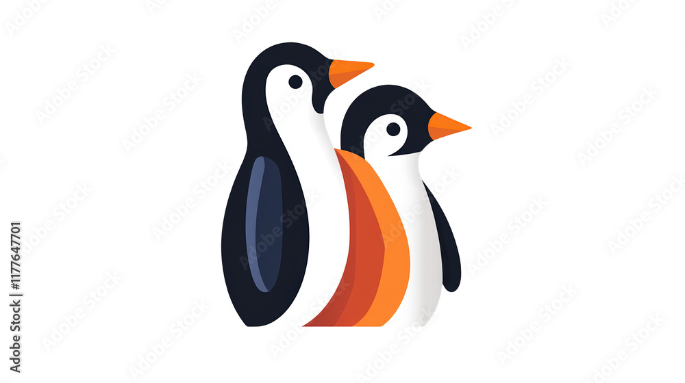 Fototapeta premium Two penguins with striking orange and blue stripes, a vibrant display of avian beauty