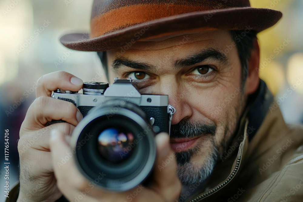 Obraz premium Person capturing shot and taking pictures generative AI