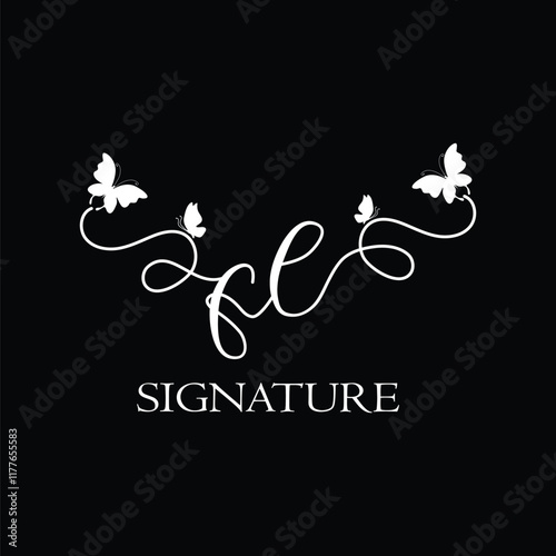 FL Handwritten initial letter, FL simple signature vector logo with butterfly shape variation, beauty, photography letter logo design. F L