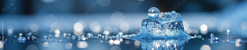 Frosty glass with single frozen water drop on surface, surface, crystalline, cold Frosty glass with single frozen water drop on surface, surface, crystalline, cold