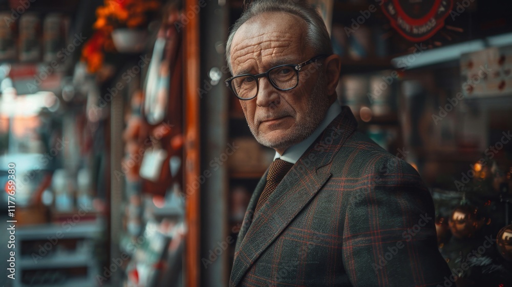 custom made wallpaper toronto digitalDistinguished older man in vintage attire stands thoughtfully outside a market lined with colorful goods in a lively urban setting