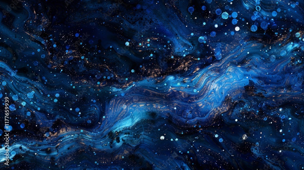 Fototapeta premium Swirling cosmic patterns of blue and white create an abstract representation of the night sky