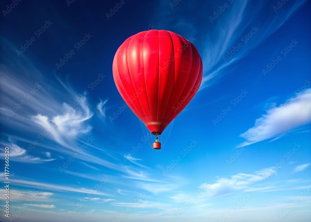 Red Balloon Soaring in Blue Sky - Freedom and Lightness Panoramic Red Balloon Soaring in Blue Sky - Freedom and Lightness Panoramic
