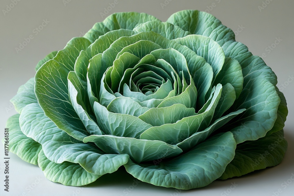 Fototapeta premium A Stunning Close-Up of a Green Cabbage, Resembling a Rose