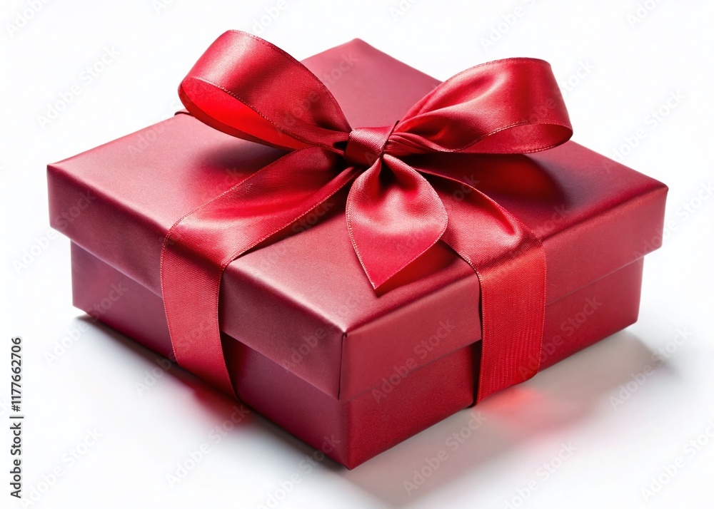 Red Gift Box with Ribbon on White Background - Perfect for Holiday Envelopes & Cards Red Gift Box with Ribbon on White Background - Perfect for Holiday Envelopes & Cards