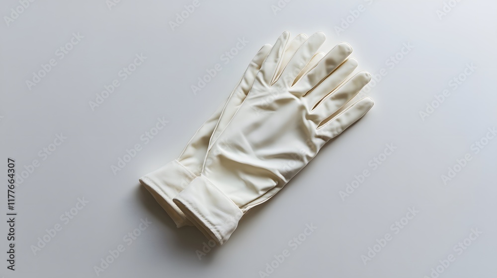 Obraz premium A closeup of a pair of clean white cotton gloves isolated on a white background, symbolizing hygiene and care, with a hint of pink in the background
