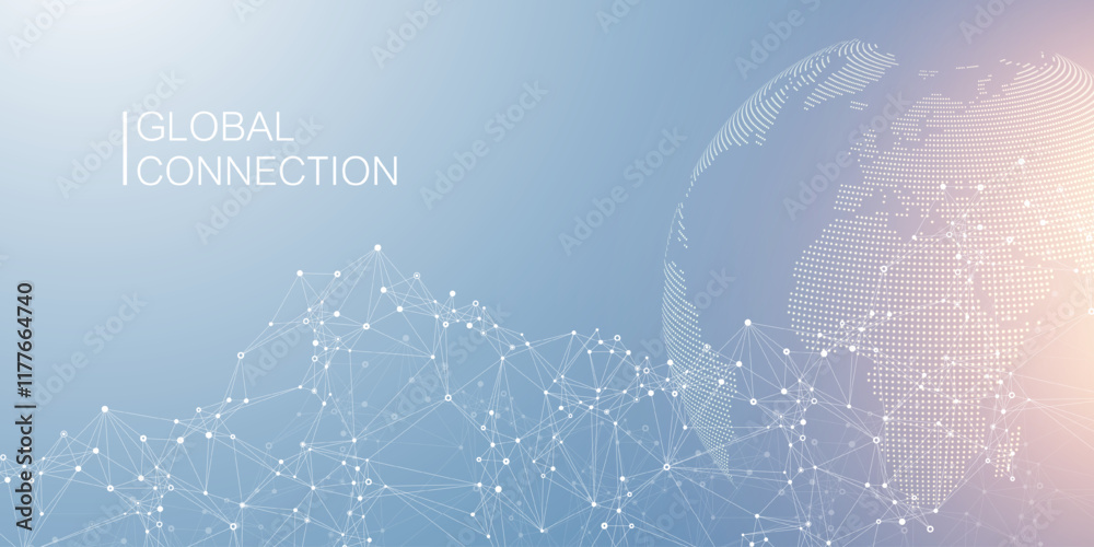 Global network connection banner design template. Header social network communication in the global business concept. Big data visualization. Internet technology