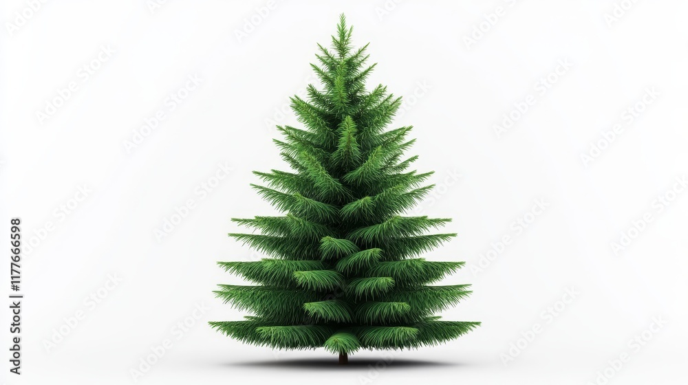 Obraz premium Evergreen Tree Isolated on White - Conical shape, lush green needles, winter holiday symbol, nature, festive.