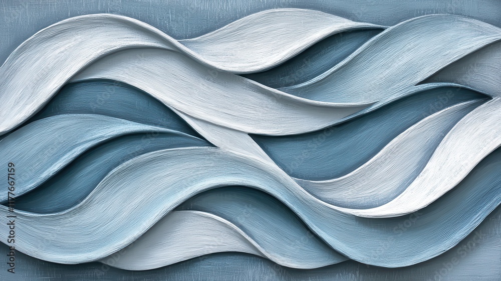 Fototapeta premium Fluid elegance captured in flowing waves of soft pencil strokes on textured canvas in serene blue tones